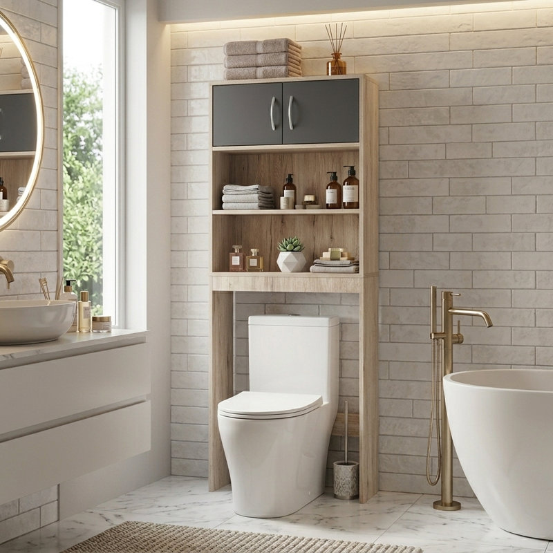 Rangement au-dessus de la toilette l 23,5 po x H 67 po x P 9,5 po Corwin, Naturel / Gris foncé