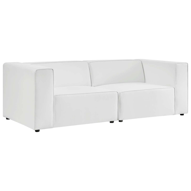 Mingle Vegan Leather 2-Piece Sectional Sofa Loveseat, White Faux Leather