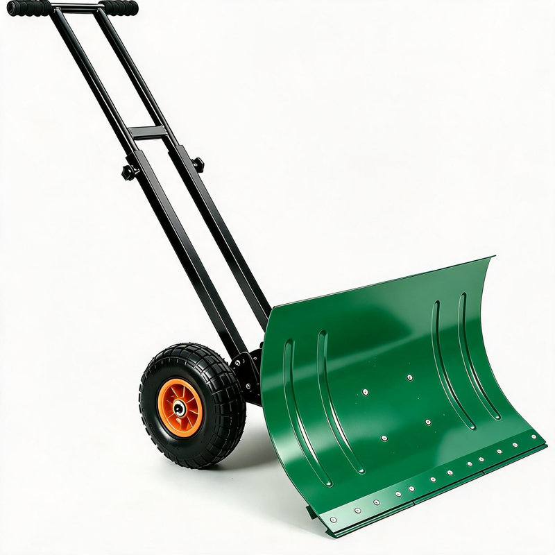 Heavy Duty Wheeled Snow Pusher Shovel with 5-Level Adjustable Handle | Ergonomic Snow Plow for Driveway, Sidewalk & Yard Winter Cleanup
