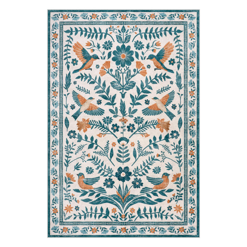 Tapis à motif floral antidérapant Boho, Rectangle 6 pi x 9 pi