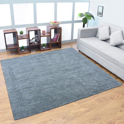 Anley Hand Knotted Loom Wool Eco-Friendly Area Rugs - Rectangle, Blue Color, Contemporary Modern Design, High Pile Thick Handmade Anti Skid Area Rugs for Living Room, Bed Room