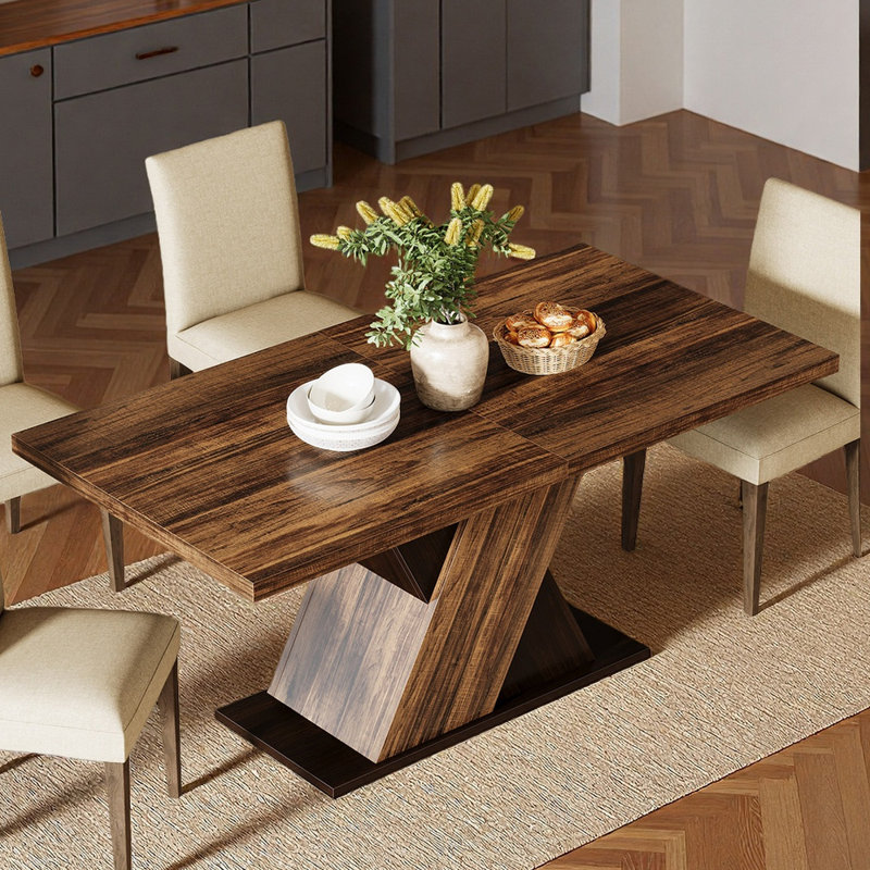 Wolbach 55-Inch Rectangle Dining Table for 4, Farmhouse Kitchen Table for Small Spaces, Rustic Brown