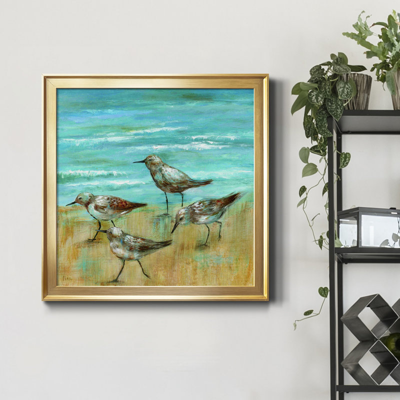 Sandpipers III - Cadre photo, reproduction d'art sur toile, Encadrement doré, H 30,5 po x l 30,5 po x P 1,5 po