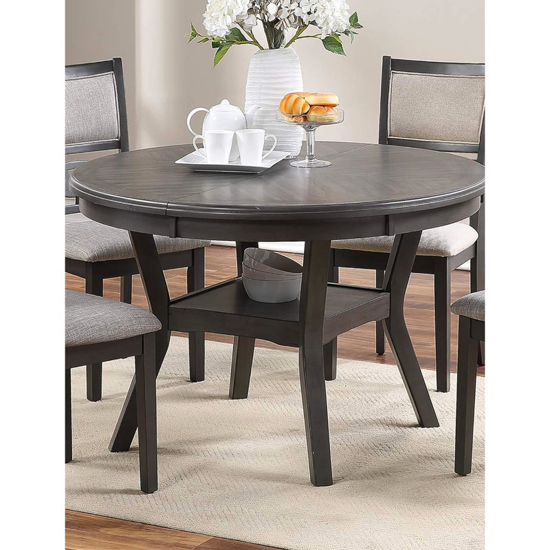 Table de salle à manger en bois d'hévéa, gris, rond avec tablette gris moderne, rond, fabriqué en, Gris
