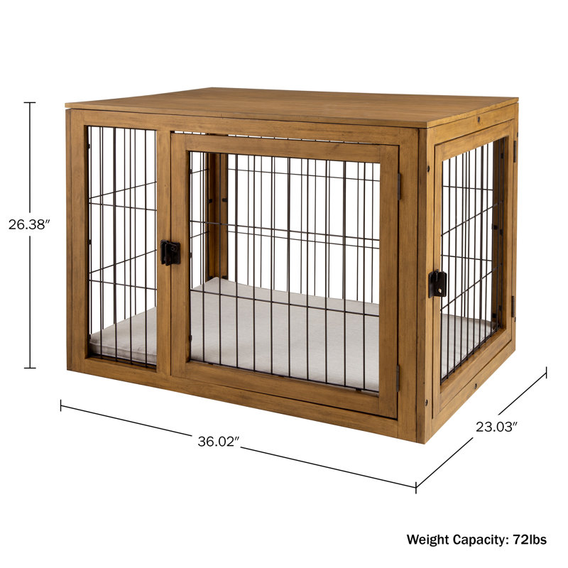 PETMAKER Furniture-Style Dog Crate - Acacia Wood Kennel with Double Doors and Cushion - Dog Cage Furniture for Medium-Sized Dog (Natural)