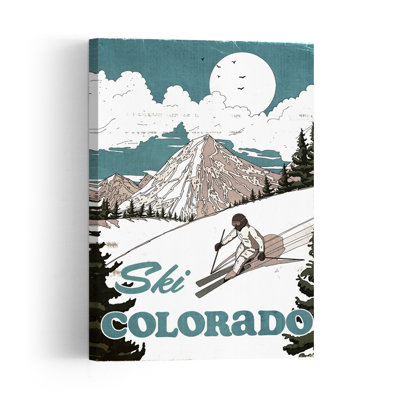 Impression d'art mural vintage abstrait et contemporain représentant un paysage de montagne et des oiseaux dans les montagnes du Colorado