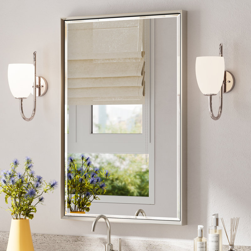 Lohoski Decorative Bathroom Vanity Mirror for Wall - Beveled Design, 36" x 24", Brushed Nickel