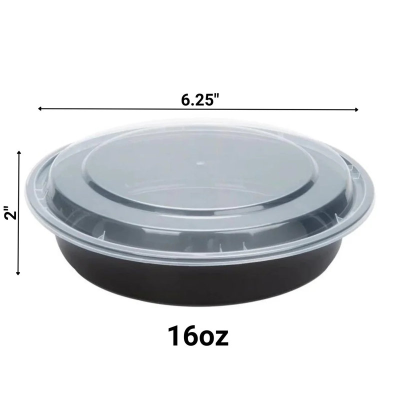 Dhruvi 16oz Black Meal Prep/ Bento Box Disposable Container with Clear Lid