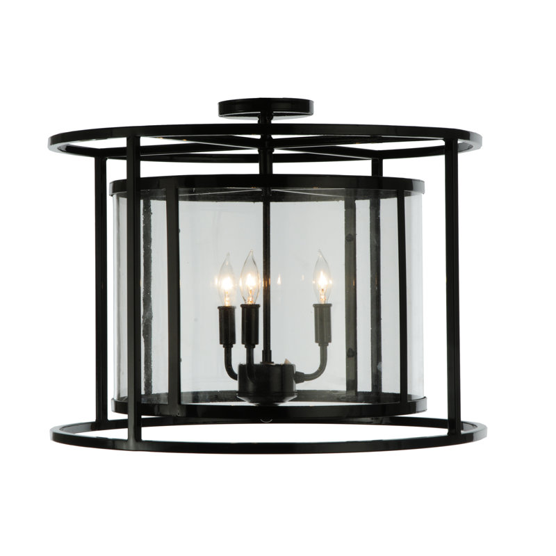 22" Black Crystal Semi Flush Mount Light Fixture
