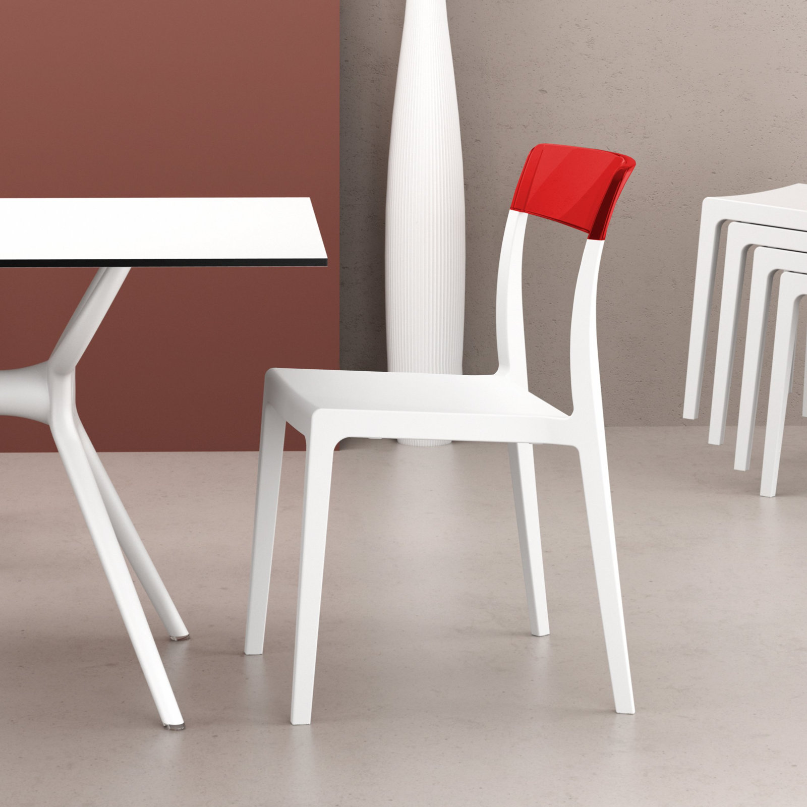 Kliebert Stackable Patio Side Chair, White/Transparent Red