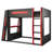 Queen Size Wooden Gaming Bunk Bed with Desk,Two Storage Shelves,USB and LED Light,Black+Red-676019717