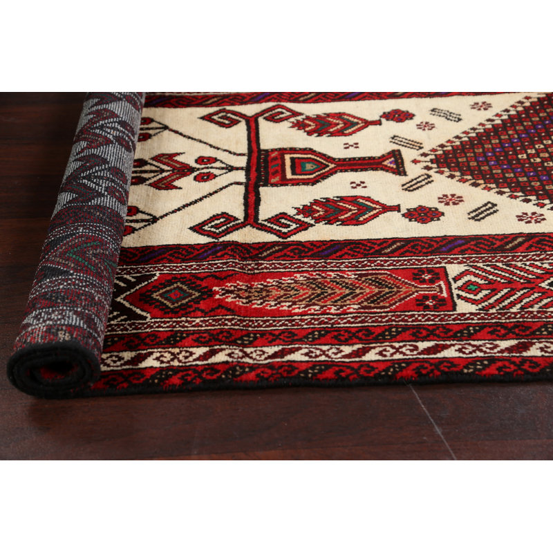 Tapis ivoire en laine noué à la main de conception unique 3 pi 5 po x 6 pi 4 po Gattus