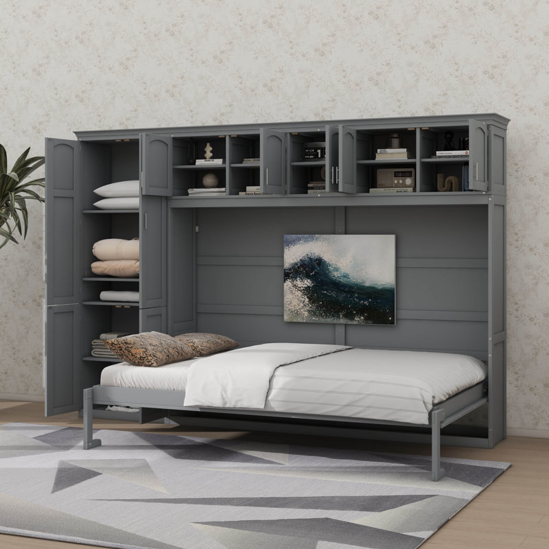 Queen-Size Murphy Wall Bed Integrated With Cabinets