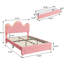 Lit plateforme double tapissier en velours avec lumière DEL, lattes de bois, chambre d'enfant-640958974-640958972