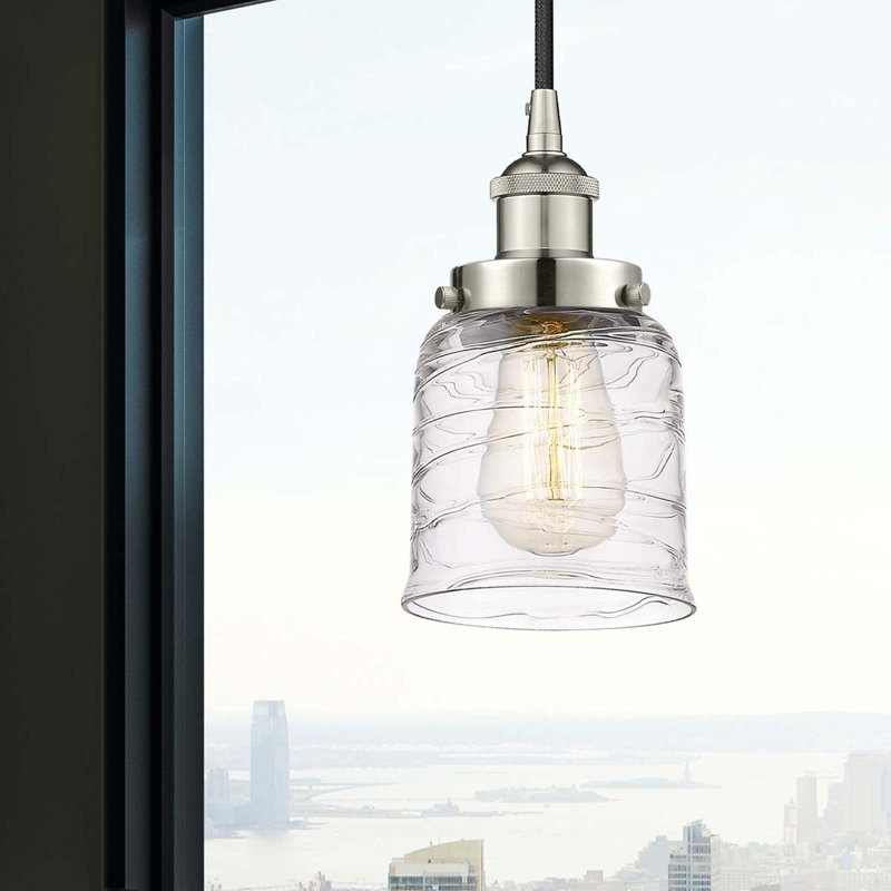 Luminaire suspendu en forme de cloche à 1 lumière Buckhall, H 9,5 po x l 5 po x P 5 po, Tourbillon déco transparent