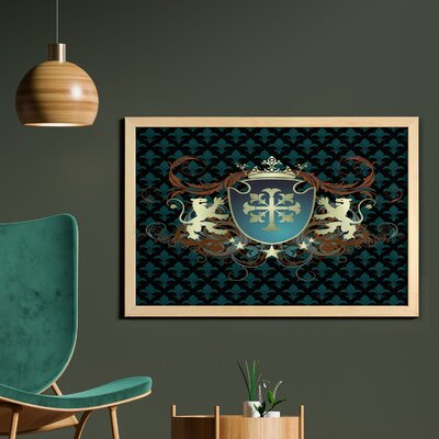 Ambesonne Medieval Wall Art With Frame, Heraldic Design From Middle Ages Coat Of Arms Crown Lions And Swirls, Printed Fabric Poster For Bathroom Livin -  East Urban Home, 3D9CD144E7E243F8B8AC91C7057A8701