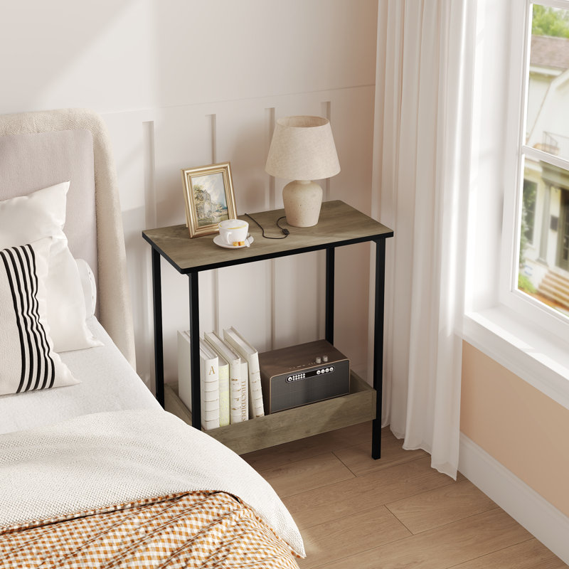 Laimondo Metal Bedside Table, Grey Woodlook