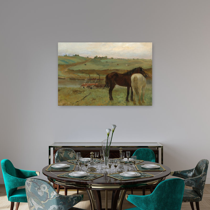 Chevaux dans un pré, 1871, impression d'art abstrait impressionniste contemporain représentant un paysage équestre.