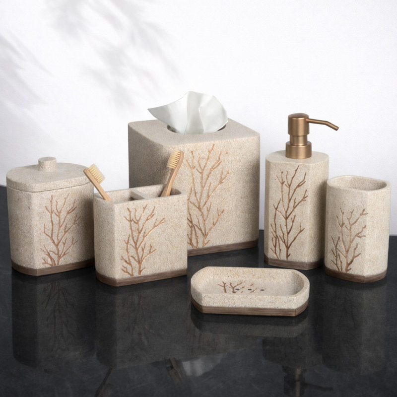 Kent Bathroom Accessories Set – Soap Dispenser, Toothbrush Holder, Tumbler & Tray, Christmas Gift