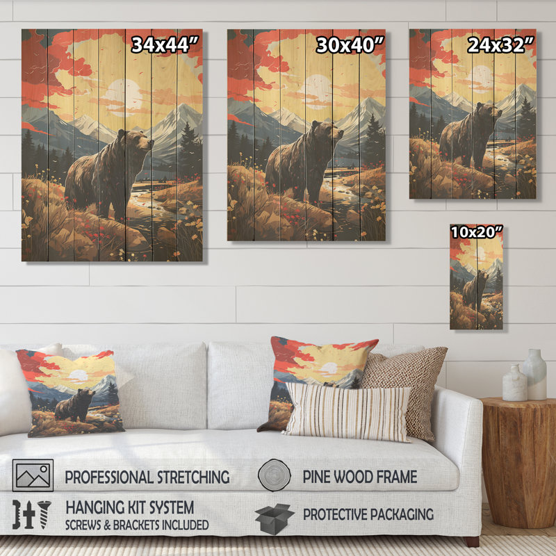 «Grizzly Bear In The Valley» - Ours sur bois, H 20 po x l 10 po