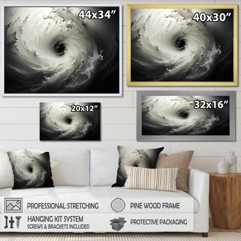 Tempête tourbillonnante grise abstraite III sur toile, Cadre simple blanc, H 12 po x l 20 po x P 1 po