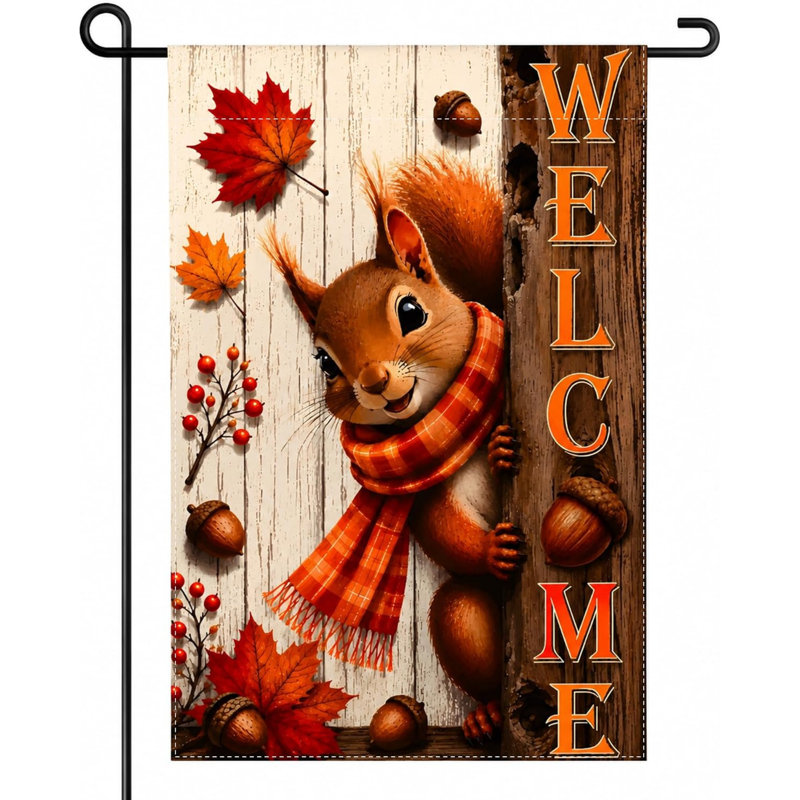 Décorations d'automne - Drapeau de jardin « Bienvenue aux écureuils » | Décorations de l'Action de grâce