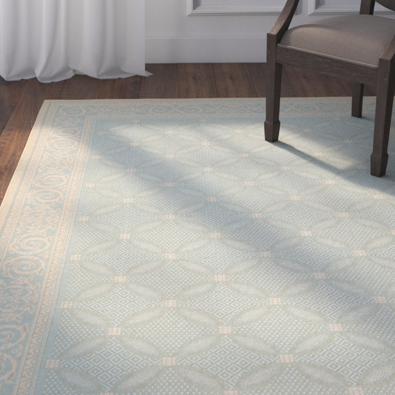 Arneshia Oriental Blue/Cream Indoor/Outdoor Area Rug, Rectangle 5' x 7'6"