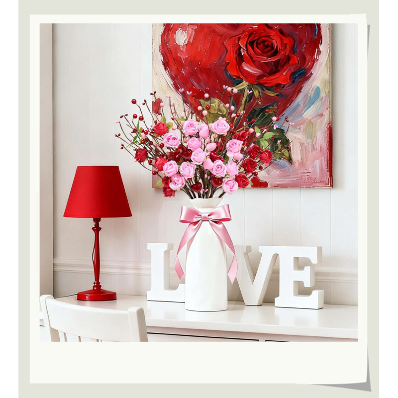 Saint-Valentin, choix de fleurs, 12 pièces, 17 po, rose rouge, cœur, baies, cadeau de décoration artisanale durable à faible entretien