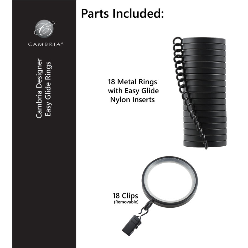 Brushed Gold 2-Inch Metal Curtain Rings with Clips, Set of 18
