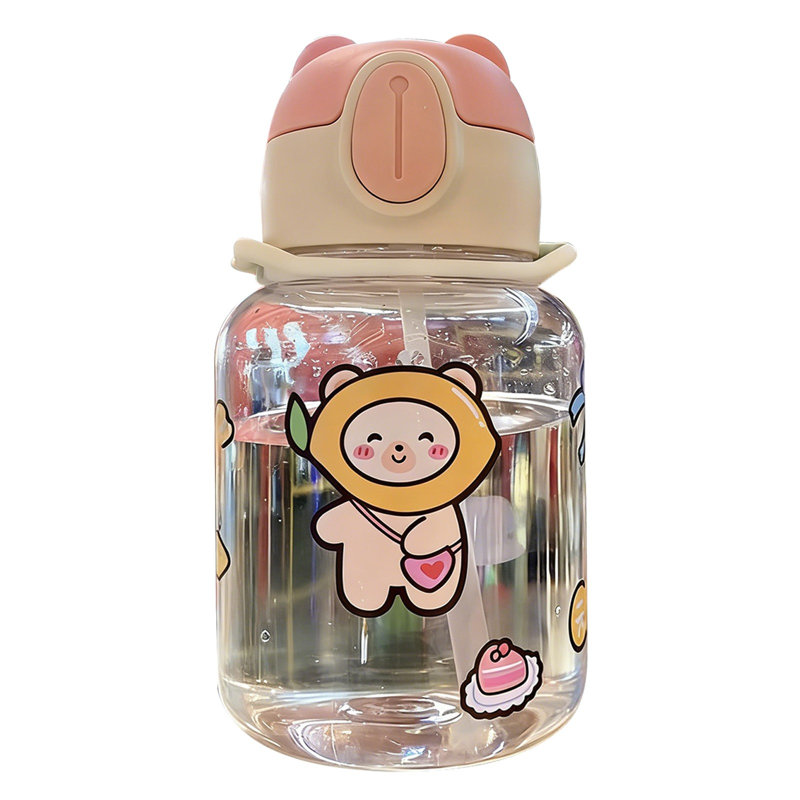 Bouteille d'eau 600 ml 2ème génération Bear Cup Bouteille d'eau mignonne avec paille BPAFree, A