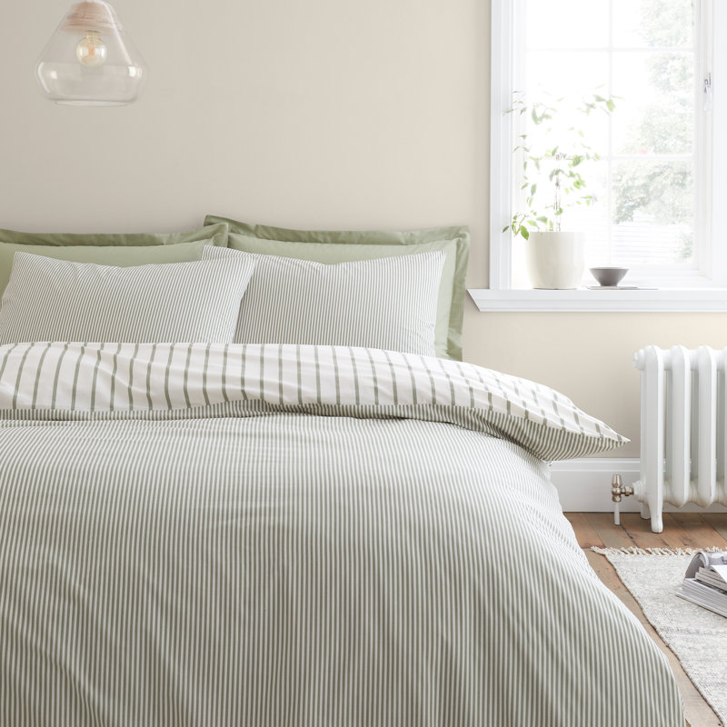 Hampton Stripe 200 Thread Count Cotton Reversible Duvet Cover Set, Double Duvet Cover + 2 Standard Pillowcases