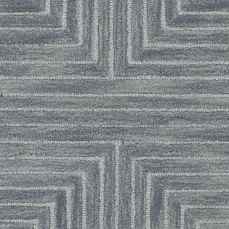 Orlie Hand Tufted Wool Geometric Area Rug in Brown, Rectangle 9' x 12', Blue