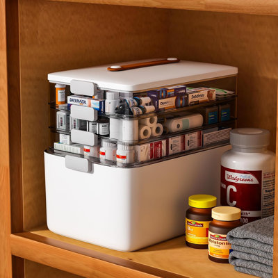 JOYBOS  4-Tier Medicine Box with Leather Handle, Home Medicine Organizer for Storage and Gifting