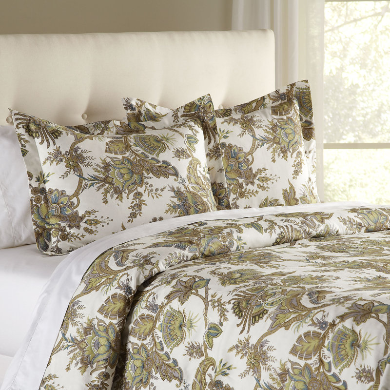 Housse de couette réversible en coton vert olive / ivoire Tykie, Housse de couette pour très grand lit