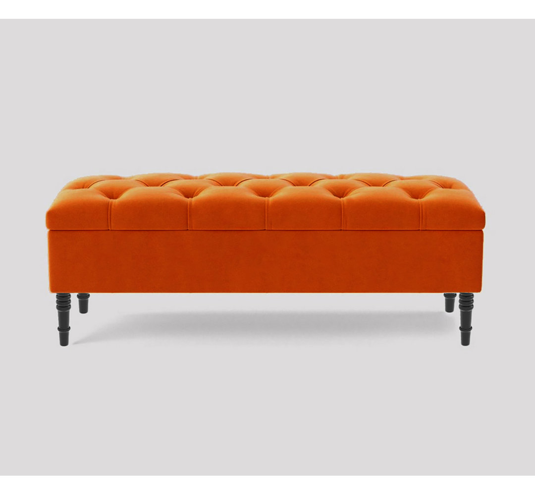 Alyana Wide Tufted Rectangle Ottoman Storage Bench - Upholstery Velvet Shoe Bench with Turned Wooden Legs