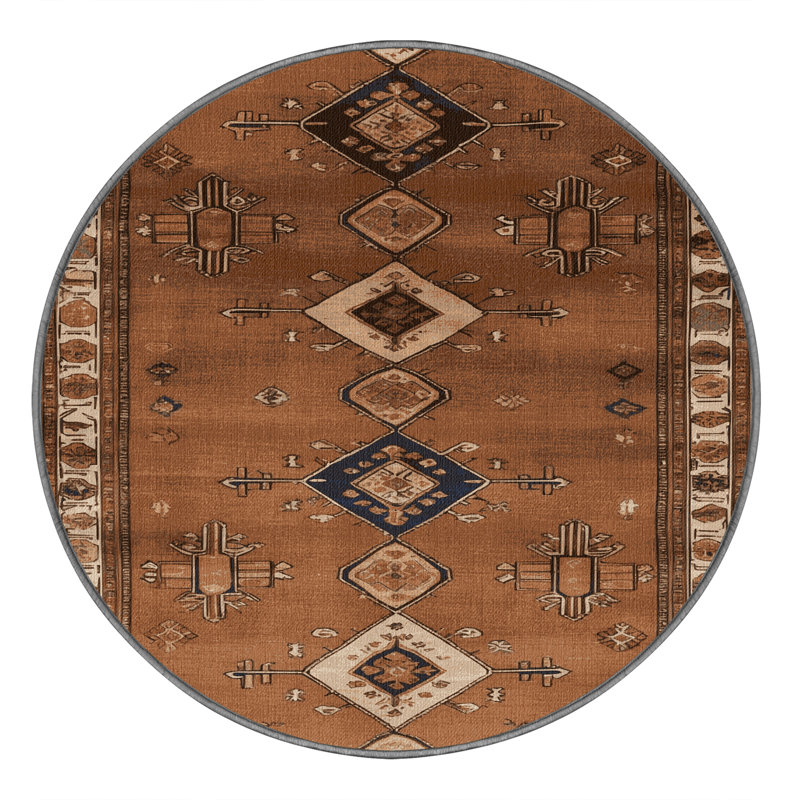 Machine Washable Persian Brown Area Rug, Round 4'
