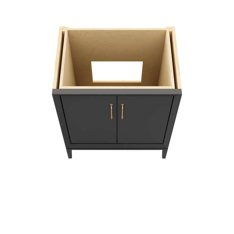 Meuble-lavabo simple Alexandra, Noir cassé, Or satiné, 30"