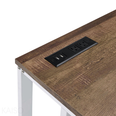 Rectangular Writing Desk With Usb Port And Plug, Walnut And Black