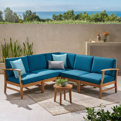 Bevelyn Acacia 5 - Person Patio Conversation Set with Cushions