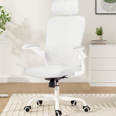 Chaise d'ordinateur blanche confortable avec bureau ergonomique à 30 coussins pivotants et élastiques, peu encombrante