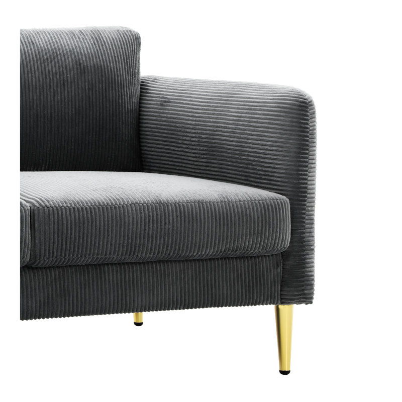 Velours côtelé moderne, 61,26 po de largeur, 5,5 po d'épaisseur, coussins, bois massif, convient aux coins de lecture, accoudoirs carrés, sièges confortables, petits espaces idéaux