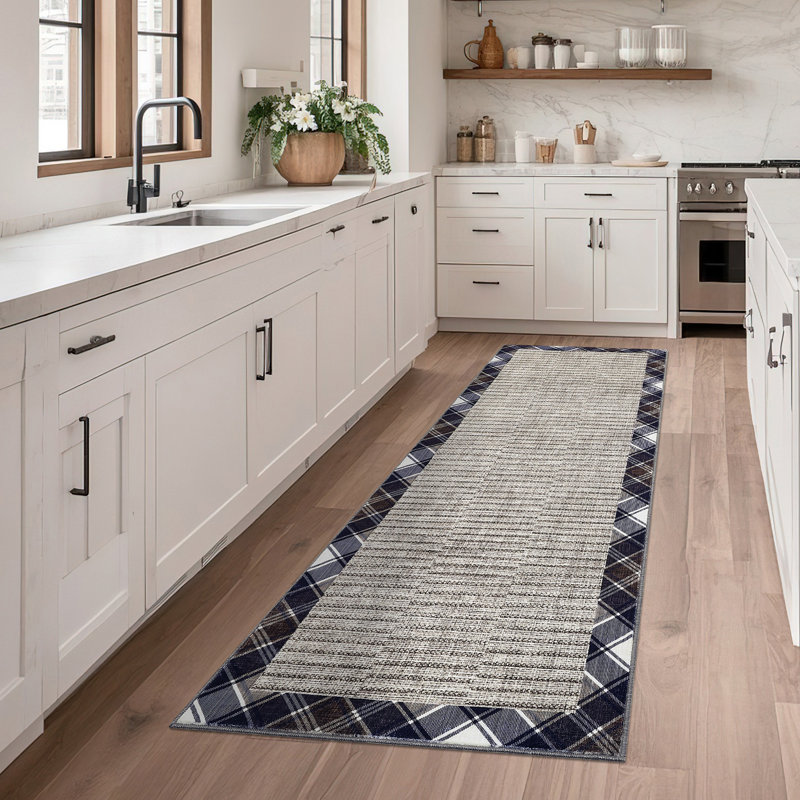 Modern Checkered Bordered Area Rug Machine Washable Rug Low Pile Throw Carpet Non Slip Non Shedding Floor Cover Stain Resistant Folding Carpet For Home Decor