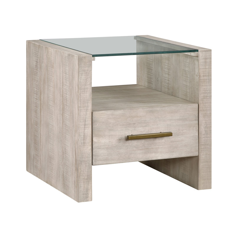 Kameah 24" Glass Top End Table, Washed Linen