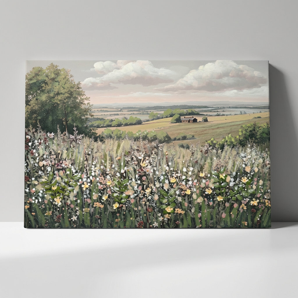 August Grove® Vintage Floral Landscape Framed Canvas Wall Art with 3D ...