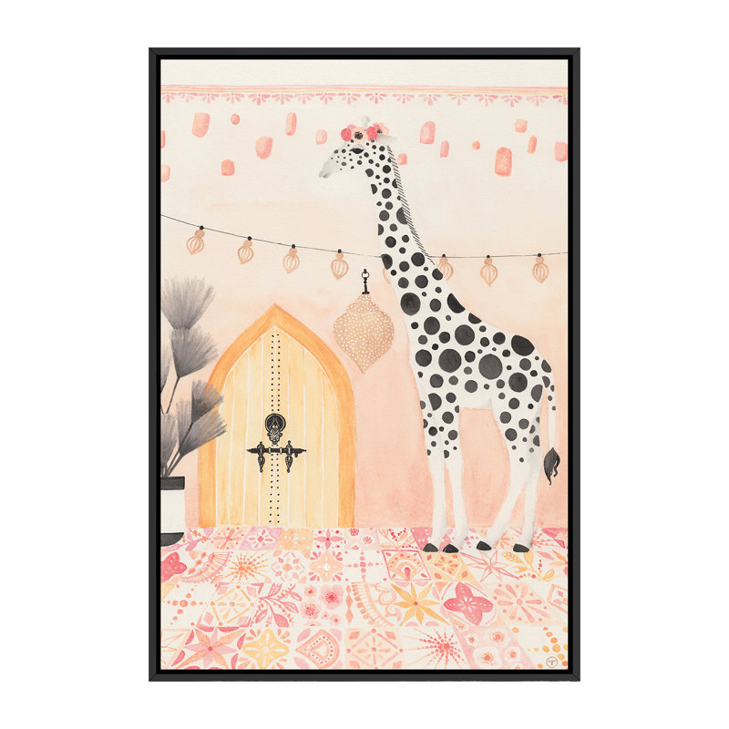 Girafe au Maroc, art encadré, H 60 po x l 40po x P 1,5 po, Toile avec cadre noir