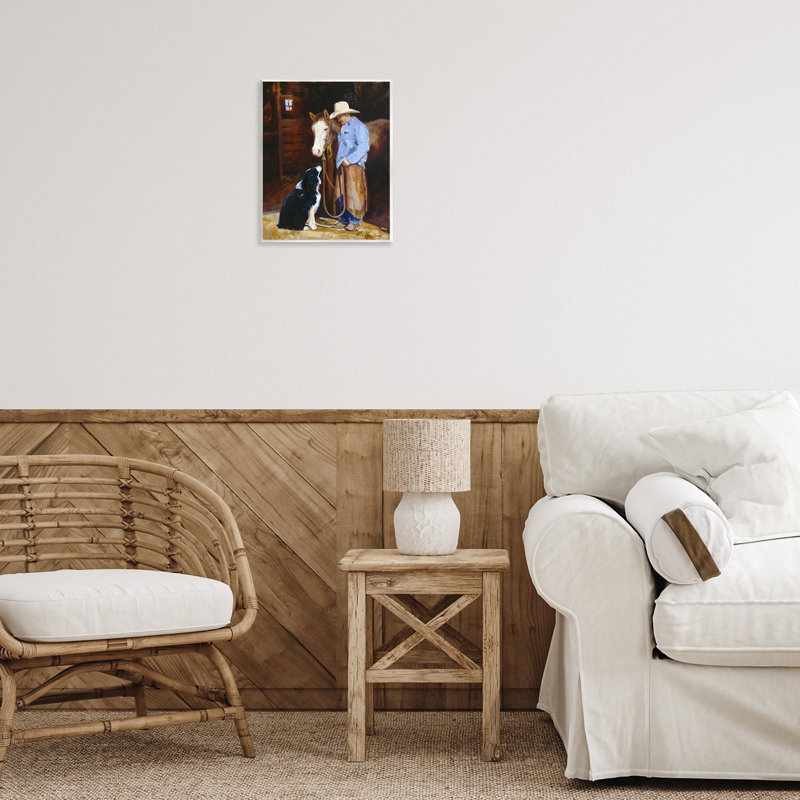 Art mural Cowboy avec cheval et chien, design par Carolyne Hawley