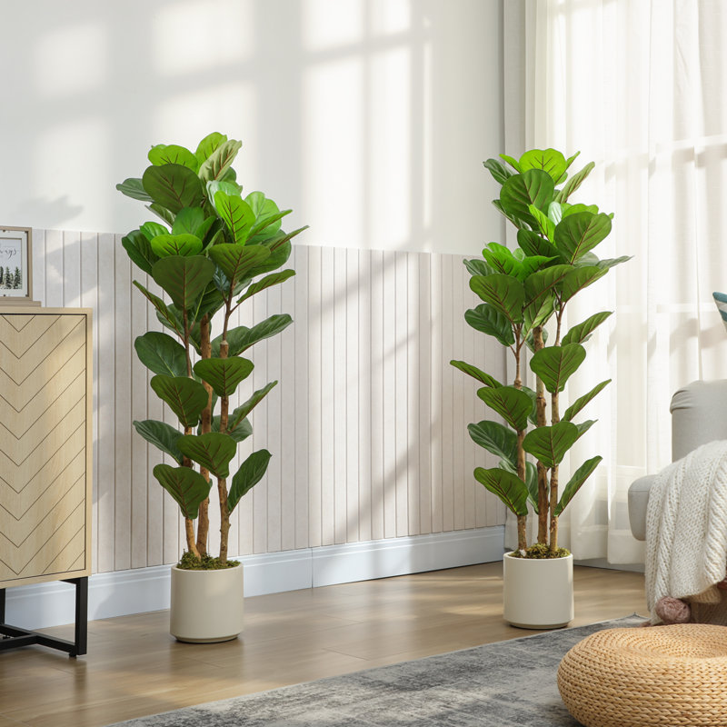 Ensemble de 2 fausses feuilles de figuier de 4 pi pour décoration intérieure