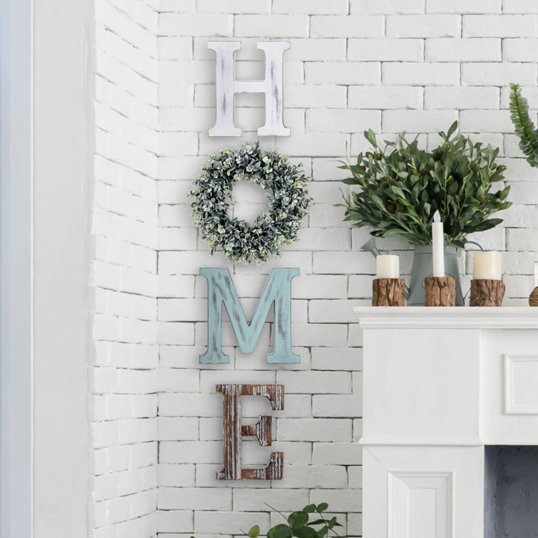 Hanging Wood Letters for Wall Decor, Farmhouse Signs for Home Decor Wall  Display, Large Letters for Wall Decor with Wreath, Wooden Home Wall Decor  with Wreath Cutouts (White) 