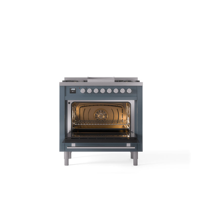 Cuisinière à double carburant ILVE Professional Plus II 36, Gaz naturel, Bleu/gris