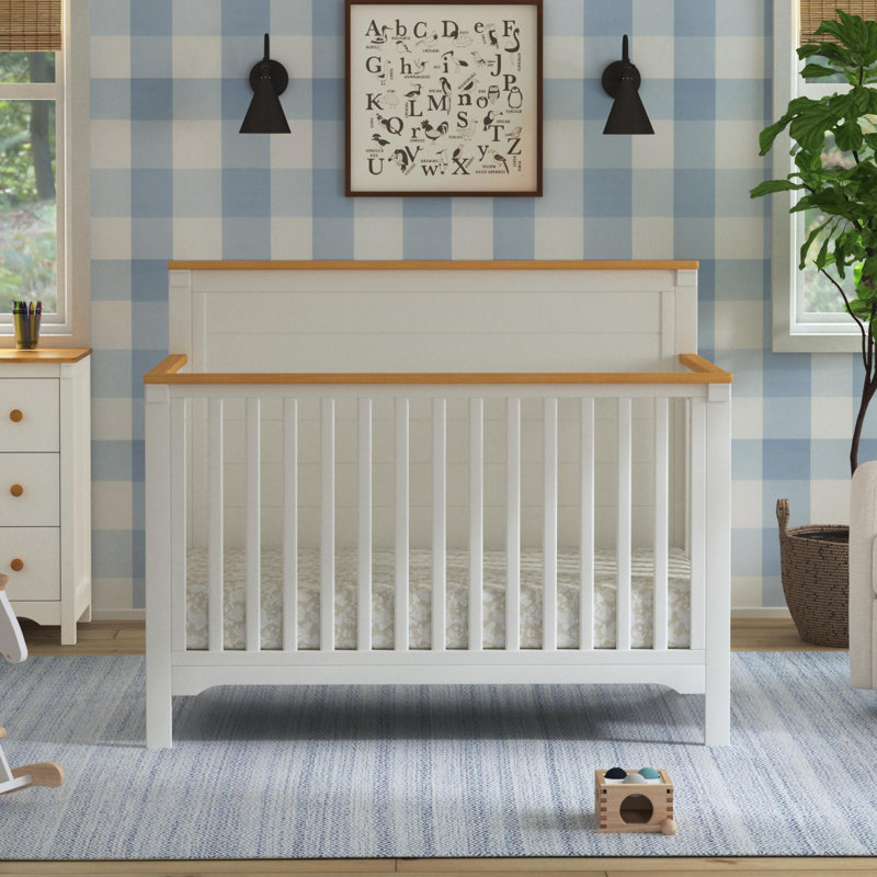 Lit de bébé convertible 4-en-1 Shea, Blanc chaud / miel
